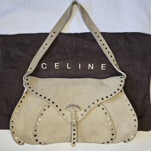 Celine Vintage Beige Suede Studded Saddle Bag